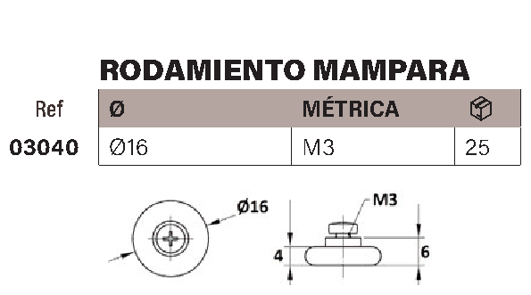 Rodamiento mampara ducha 16x4mm con tornillo - Imagen 2