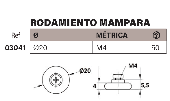 Rodamiento mampara ducha 20x6mm con tornillo - Imagen 2