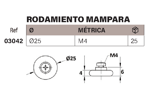 Rodamiento mampara ducha 25x5mm con tornillo - Imagen 2