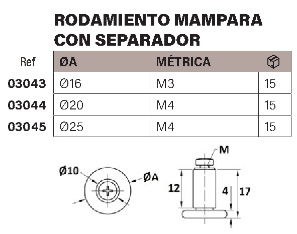 Rodamiento mampara ducha con separador 25mm - Imagen 2