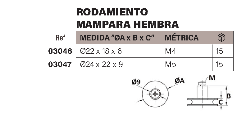 Rodamiento mampara ducha hembra 22mm - Imagen 2