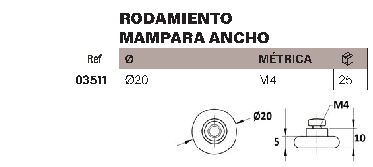 Rodamiento mampara ducha ancho 20mm - Imagen 2