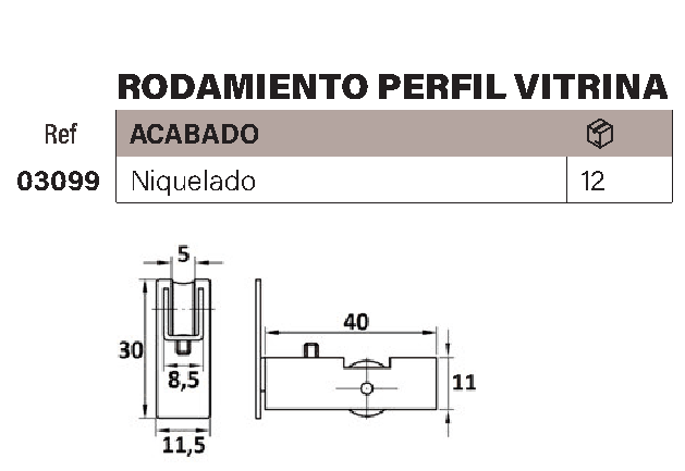 Rodamiento perfil vitrina niquelado - Imagen 2