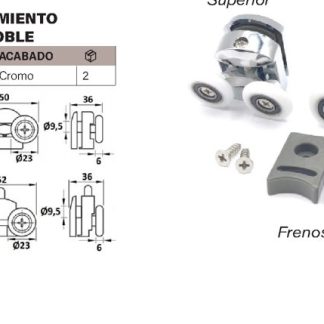 Juego rodamiento mampara ducha doble 23mm cromado
