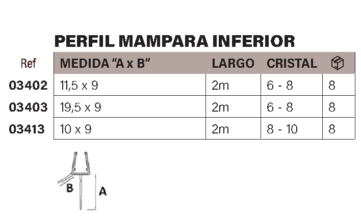 Perfil inferior mampara ducha 2m 11,5x9mm vidrio 6-8mm - Imagen 2