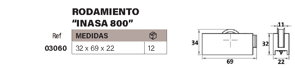 Rodamiento ventana aluminio INASA 800 - Imagen 2